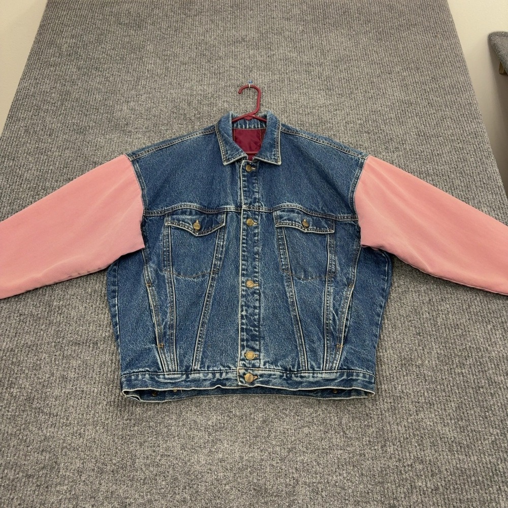 Vintage Structure Jacket Mens S Blue Pink Cotton Denim Colorblock Reversible 90s